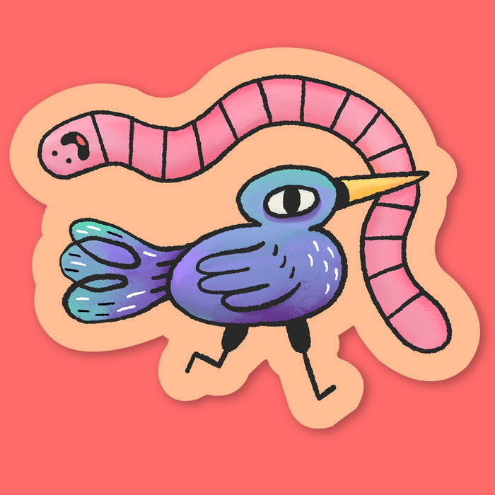 Bird & Worm Sticker