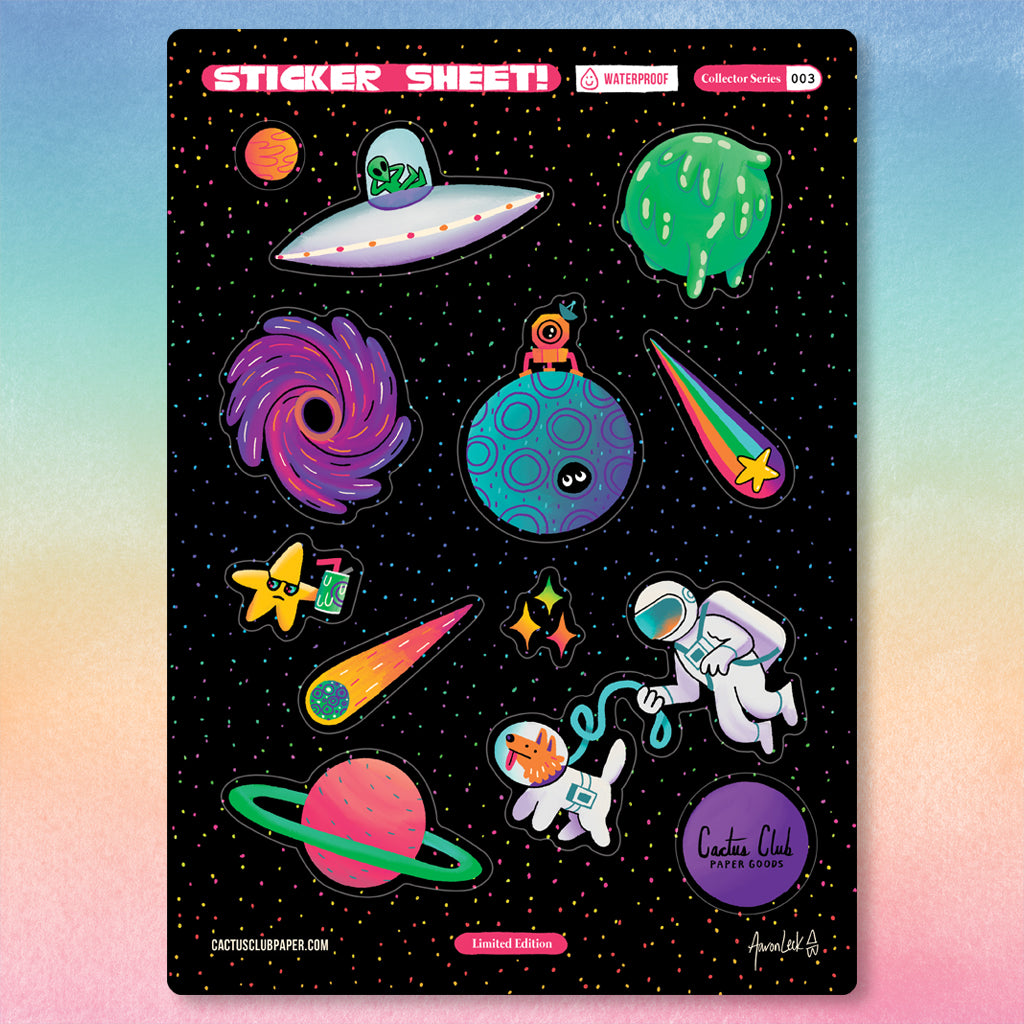 Outer Contents Sticker Neon Outer Space Sticker Sheet — Party Mouse Studio