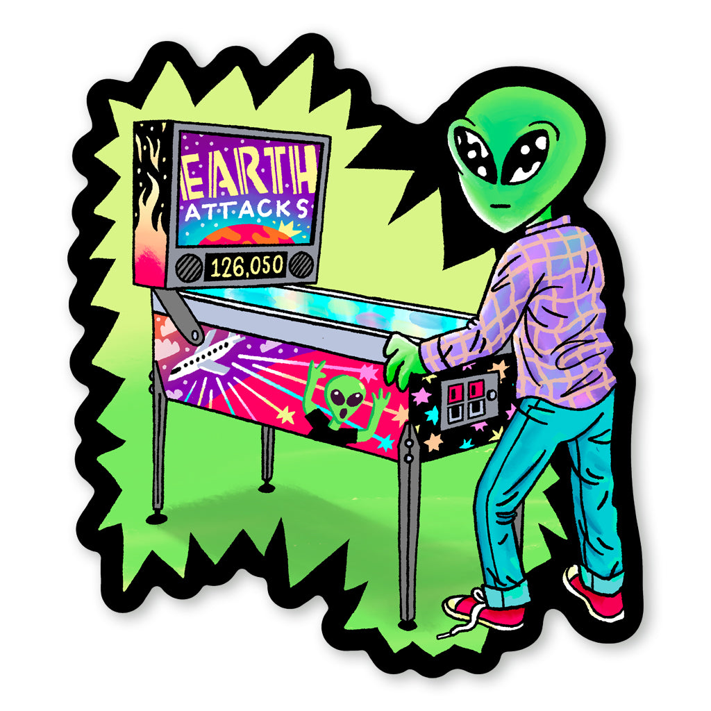 Pinball Alien Sticker by Party Mouse Studio