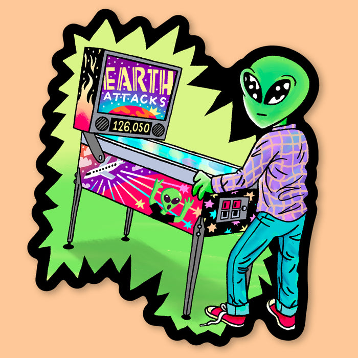 Pinball Alien Sticker