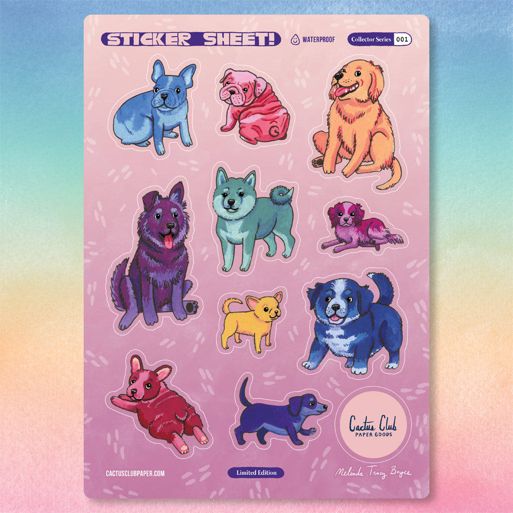 Color Puppies Sticker Sheet — Party Mouse Studio